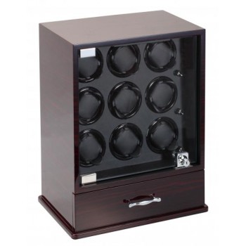 Ebony Wood 9 Watch Winder and Watch Storage Box