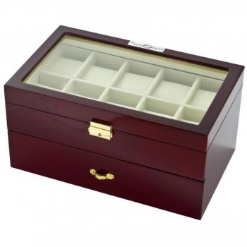 Two Tier 20 Watch Box Case in Cherrywood w/ Locking Lucite Display Top