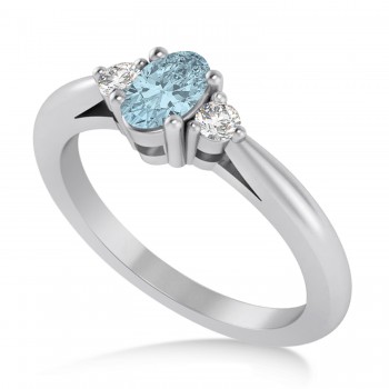 Oval Aquamarine & Diamond Three-Stone Engagement Ring 14k White Gold (0.60ct)