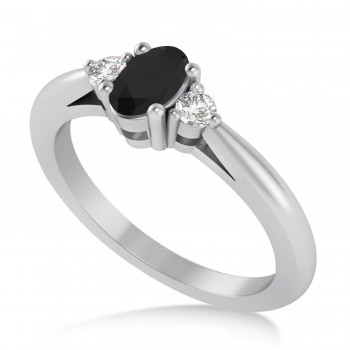 Oval Black & White Diamond Three-Stone Engagement Ring 14k White Gold (0.60ct)