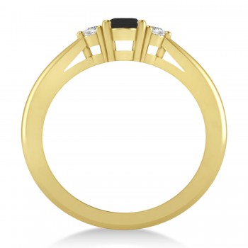 Oval Black & White Diamond Three-Stone Engagement Ring 14k Yellow Gold (0.60ct)