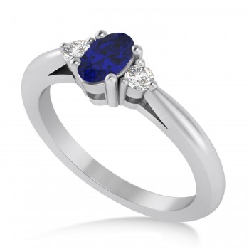 Oval Blue Sapphire & Diamond Three-Stone Engagement Ring 14k White Gold (0.60ct)