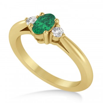Oval Emerald & Diamond Three-Stone Engagement Ring 14k Yellow Gold (0.60ct)