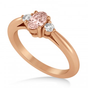 Oval Morganite & Diamond Three-Stone Engagement Ring 14k Rose Gold (0.60ct)