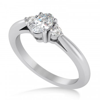 Oval Moissanite & Diamond Three-Stone Engagement Ring 14k White Gold (0.60ct)