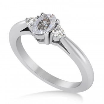 Oval Salt & Pepper & White Diamond Three-Stone Engagement Ring 14k White Gold (0.60ct)