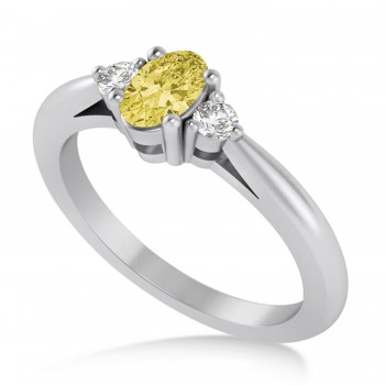 Oval Yellow & White Diamond Three-Stone Engagement Ring 14k White Gold (0.60ct)