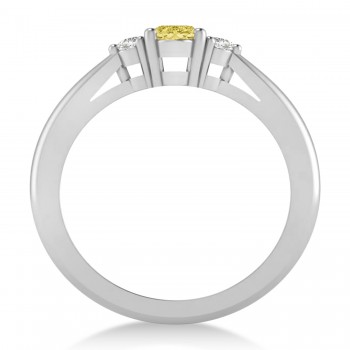 Oval Yellow & White Diamond Three-Stone Engagement Ring 14k White Gold (0.60ct)