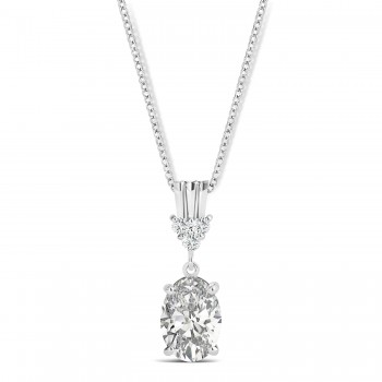 Oval Shape Diamond Pendant Necklace 14k White Gold (0.80ct)