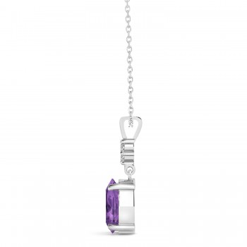 Oval Shape Amethyst & Diamond Pendant Necklace 14k White Gold (0.90ct)