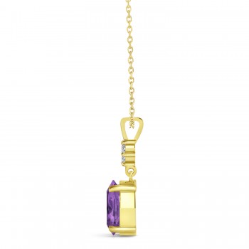 Oval Shape Amethyst & Diamond Pendant Necklace 14k Yellow Gold (0.90ct)