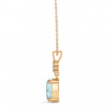 Oval Shape Aquamarine & Diamond Pendant Necklace 14k Rose Gold (0.80ct)
