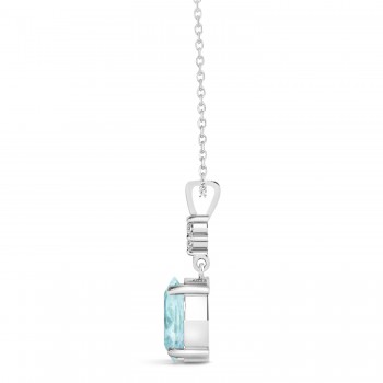 Oval Shape Aquamarine & Diamond Pendant Necklace 14k White Gold (0.80ct)