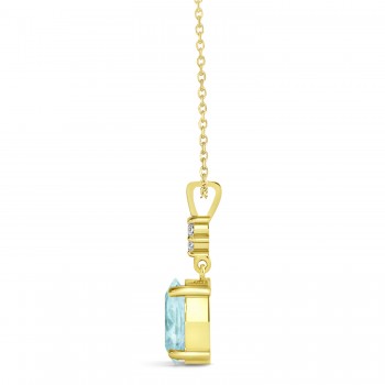 Oval Shape Aquamarine & Diamond Pendant Necklace 14k Yellow Gold (0.80ct)