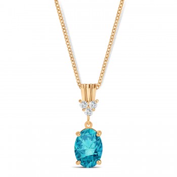 Oval Shape Blue Diamond & Diamond Pendant Necklace 14k Rose Gold (0.80ct)