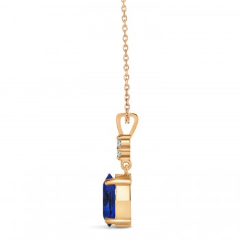 Oval Shape Blue Sapphire & Diamond Pendant Necklace 14k Rose Gold (1.05ct)