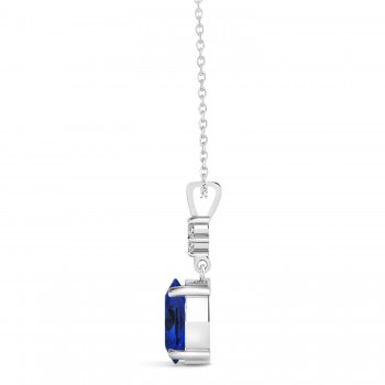 Oval Shape Blue Sapphire & Diamond Pendant Necklace 14k White Gold (1.05ct)