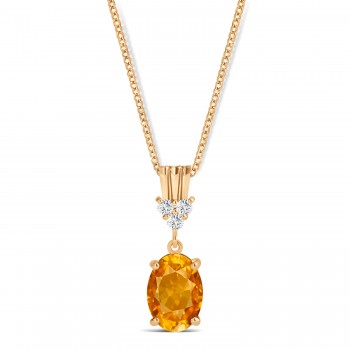 Oval Shape Citrine & Diamond Pendant Necklace 14k Rose Gold (0.90ct)