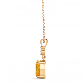 Oval Shape Citrine & Diamond Pendant Necklace 14k Rose Gold (0.90ct)