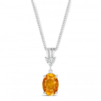 Oval Shape Citrine & Diamond Pendant Necklace 14k White Gold (0.90ct)