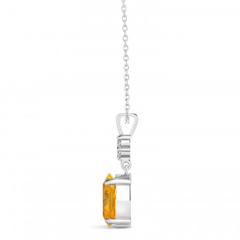 Oval Shape Citrine & Diamond Pendant Necklace 14k White Gold (0.90ct)