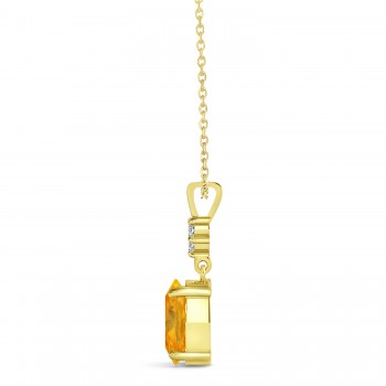 Oval Shape Citrine & Diamond Pendant Necklace 14k Yellow Gold (0.90ct)