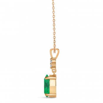 Oval Shape Emerald & Diamond Pendant Necklace 14k Rose Gold (0.90ct)