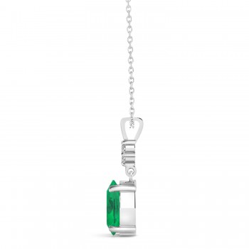 Oval Shape Emerald & Diamond Pendant Necklace 14k White Gold (0.90ct)