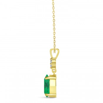 Oval Shape Emerald & Diamond Pendant Necklace 14k Yellow Gold (0.90ct)