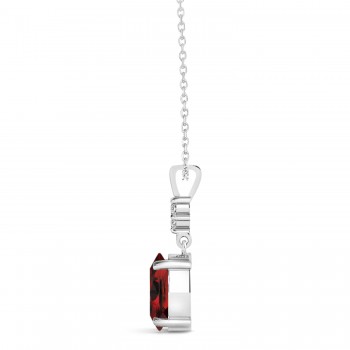 Oval Shape Garnet & Diamond Pendant Necklace 14k White Gold (1.05ct)