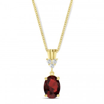 Oval Shape Garnet & Diamond Pendant Necklace 14k Yellow Gold (1.05ct)