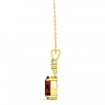 Oval Shape Garnet & Diamond Pendant Necklace 14k Yellow Gold (1.05ct)