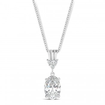 Oval Shape Moissanite & Diamond Pendant Necklace 14k White Gold (0.90ct)