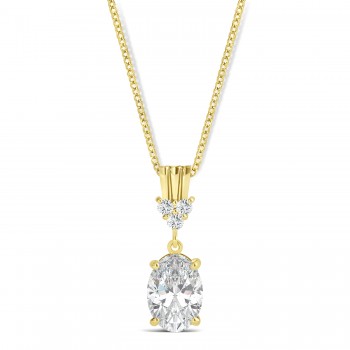 Oval Shape Moissanite & Diamond Pendant Necklace 14k Yellow Gold (0.90ct)
