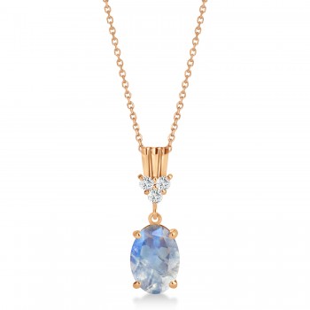 Oval Shape Moonstone & Diamond Pendant Necklace 14k Rose Gold (0.55ct)