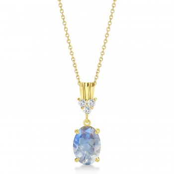 Oval Shape Moonstone & Diamond Pendant Necklace 14k Yellow Gold (0.55ct)
