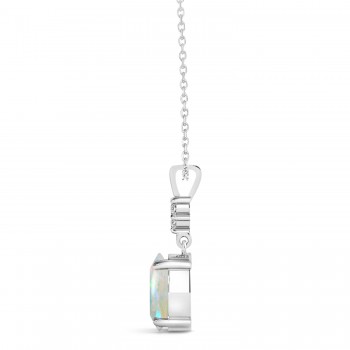 Oval Shape Opal & Diamond Pendant Necklace 14k White Gold (0.55ct)