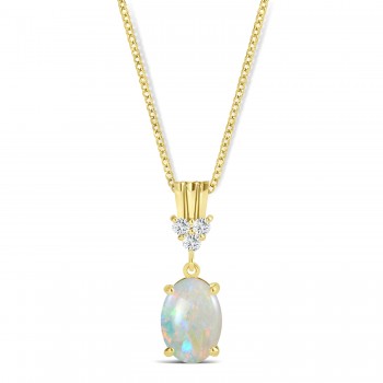 Oval Shape Opal & Diamond Pendant Necklace 14k Yellow Gold (0.55ct)