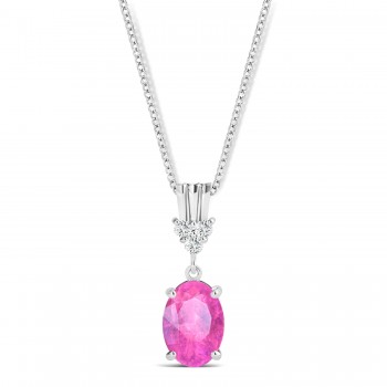 Oval Shape Pink Sapphire & Diamond Pendant Necklace 14k White Gold (1.05ct)