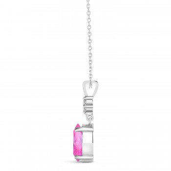 Oval Shape Pink Sapphire & Diamond Pendant Necklace 14k White Gold (1.05ct)