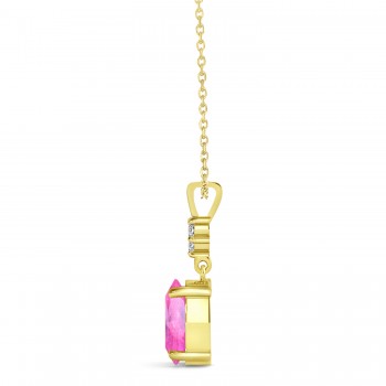 Oval Shape Pink Sapphire & Diamond Pendant Necklace 14k Yellow Gold (1.05ct)