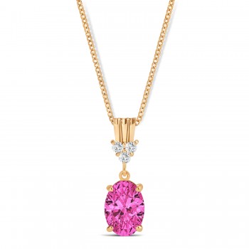 Oval Shape Pink Topaz & Diamond Pendant Necklace 14k Rose Gold (1.15ct)