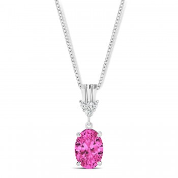 Oval Shape Pink Topaz & Diamond Pendant Necklace 14k White Gold (1.15ct)