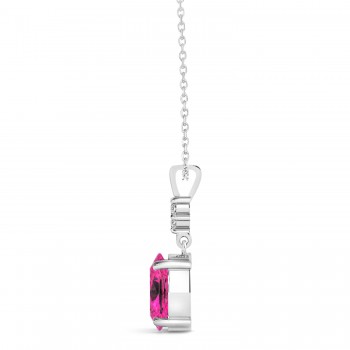 Oval Shape Pink Topaz & Diamond Pendant Necklace 14k White Gold (1.15ct)