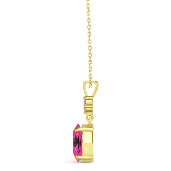 Oval Shape Pink Topaz & Diamond Pendant Necklace 14k Yellow Gold (1.15ct)