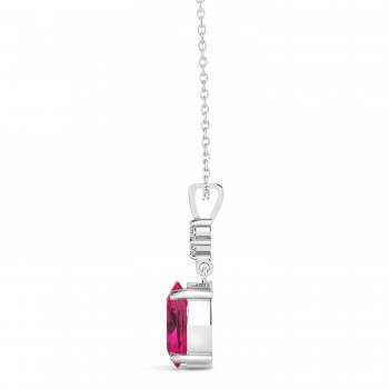 Oval Shape Ruby & Diamond Pendant Necklace 14k White Gold (1.10ct)