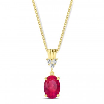 Oval Shape Ruby & Diamond Pendant Necklace 14k Yellow Gold (1.10ct)