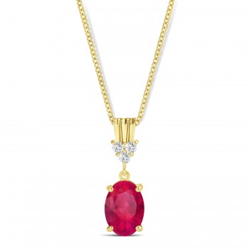 Oval Shape Ruby & Diamond Pendant Necklace 14k Yellow Gold (1.10ct)