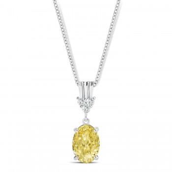 Oval Shape Yellow Diamond & Diamond Pendant Necklace 14k White Gold (0.80ct)