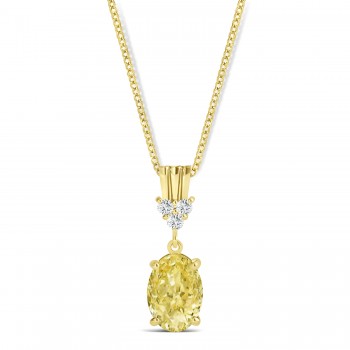 Oval Shape Yellow Diamond & Diamond Pendant Necklace 14k Yellow Gold (0.80ct)